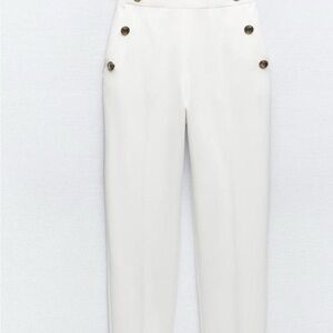 Zara White Button-Detail Trousers